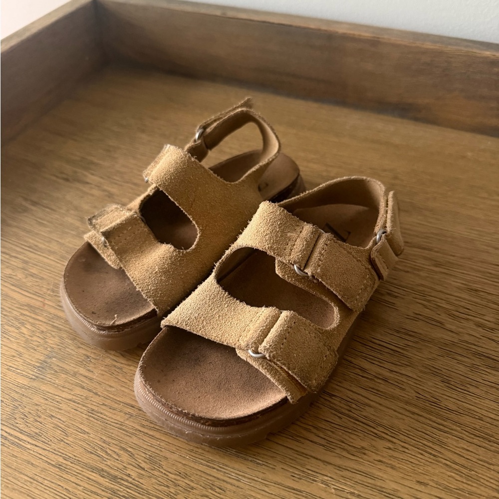 Zara Kids Tan Suede Double-Strap Buckle Sandals